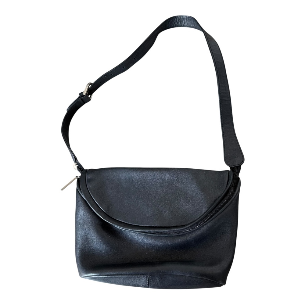 Hobo International Black Sleek Italian Minimalist Shoulder Bag Purse Zips Solid